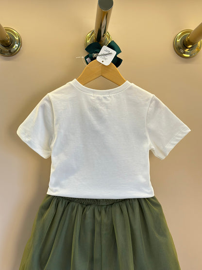 Conjunto Infantil Blusa Tico e Teco Better Together Strass Pérola e Saia Tule Verde Musgo - Momi
