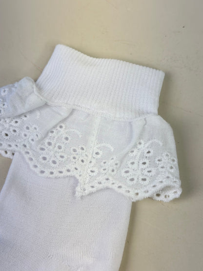 Meia Bebê com Babado Bordado Branco - Roana