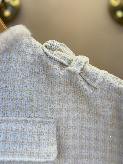 Conjunto Infantil Conceito Capa, Colete e Shorts Tweed Off White - Animê