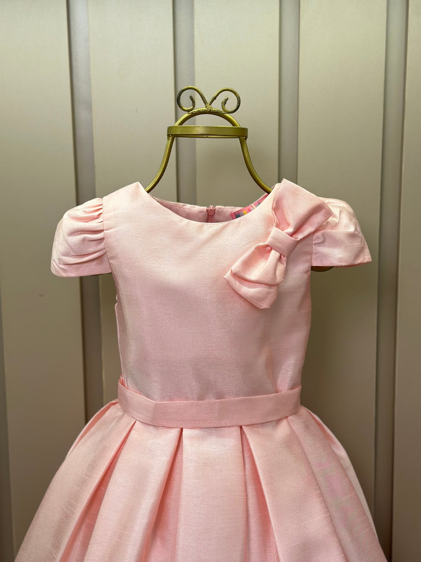 Vestido Infantil Festa Manga e Laço Rosa - Mon Sucré