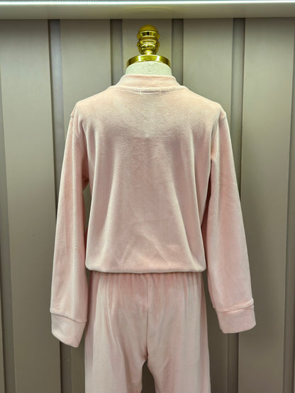Conjunto Jaqueta e Calça Jogger Veludo Elastano Rosa Claro - Infanti