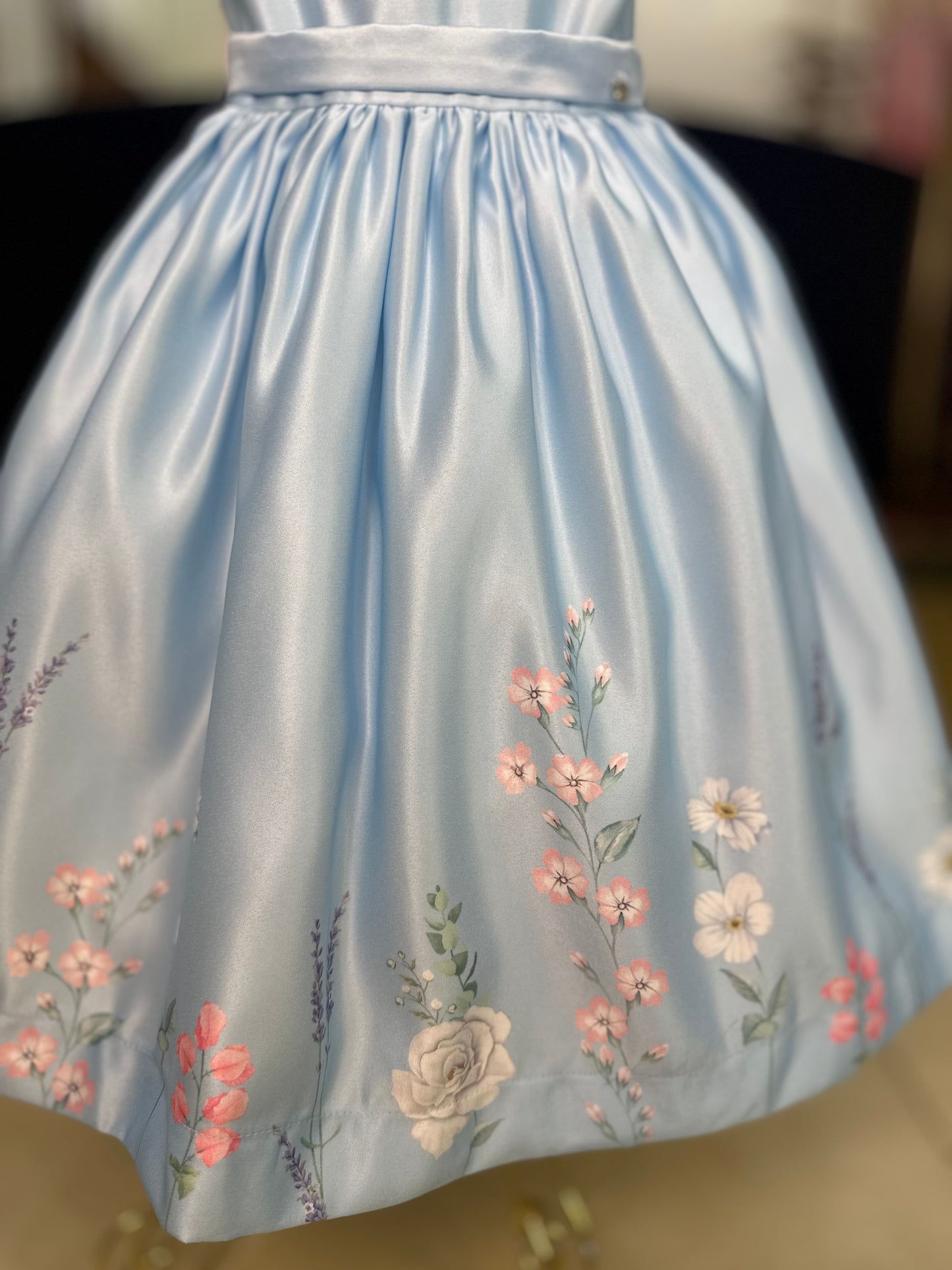 Vestido Infantil Festa Tule Azul Flores - Petit Cherie