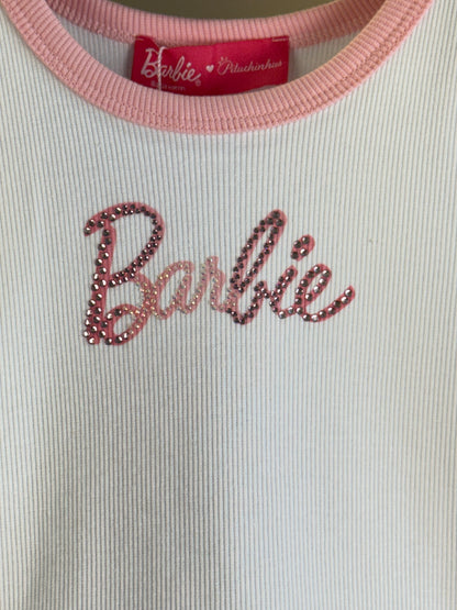 Conjunto Infantil Blusa Barbie Strass Branca e Calça Legging Barbie Rosa Xadrez - Pituchinhus