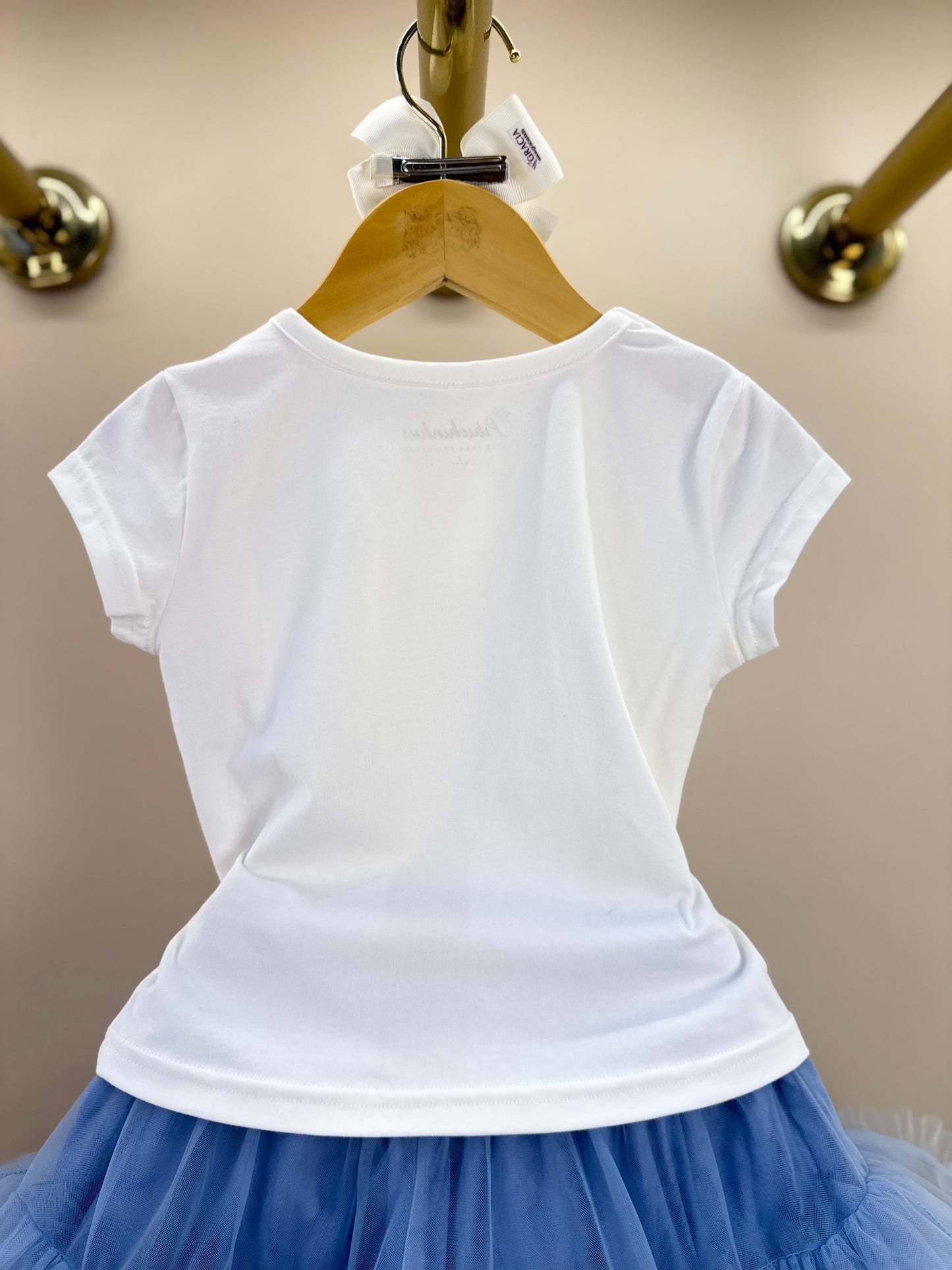 Conjunto Infantil Blusa Cotton Off White Love E Saia Tule Azul Fru-Fru - Pituchinhus