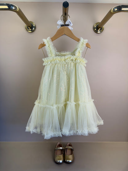 Vestido Infantil Amarelo Strass Brilhante Alças e Barra Em Tule  - Petit Cherie