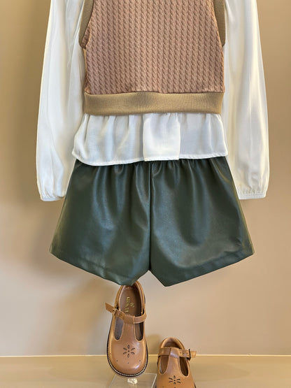 Conjunto Camisa Sobreposição e Shorts  Couro Tech Verde - Infantil