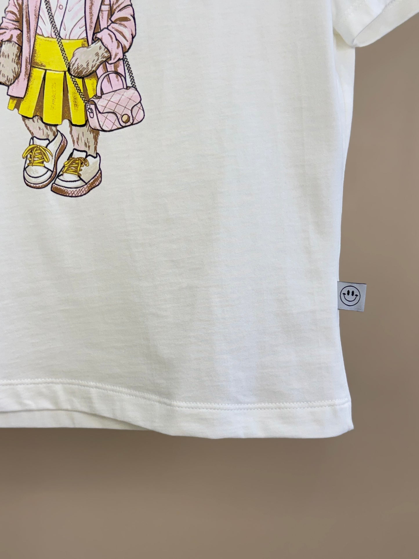 Camiseta Teen Baby Look Ursinho Amarração Mangas Off White - Two In