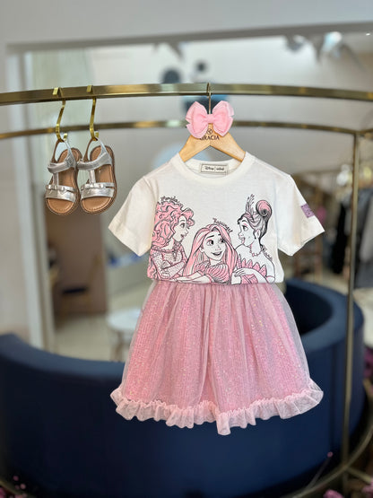 Conjunto Infantil Princesas Patch Disney e Saia Ballet Tule - Animê