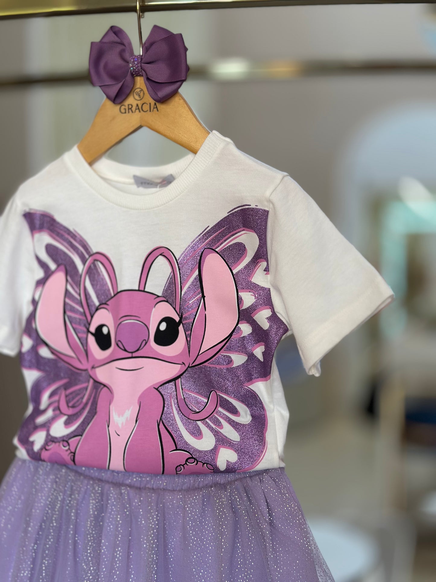 Conjunto Infantil Stitch Blusa e Saia de Tule Lilás - Momi