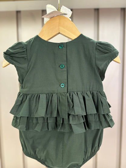 Romper Bebê Fofinho Tricoline Babados  Verde - Um Mais Um