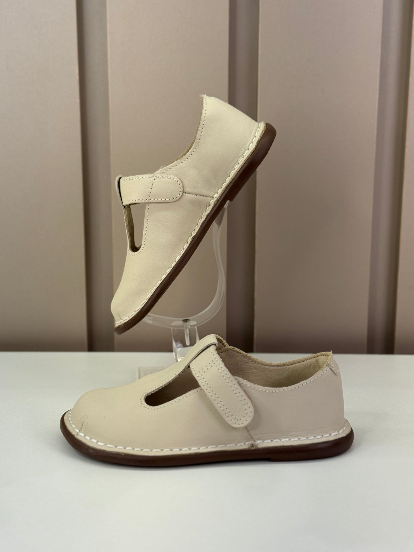 Sapato Infantil Couro Colegial Creme - Petit Cheval