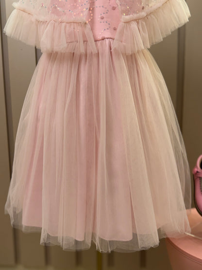Vestido Infantil Festa com Capa Tule Bordado Rosa - Petit Cherie