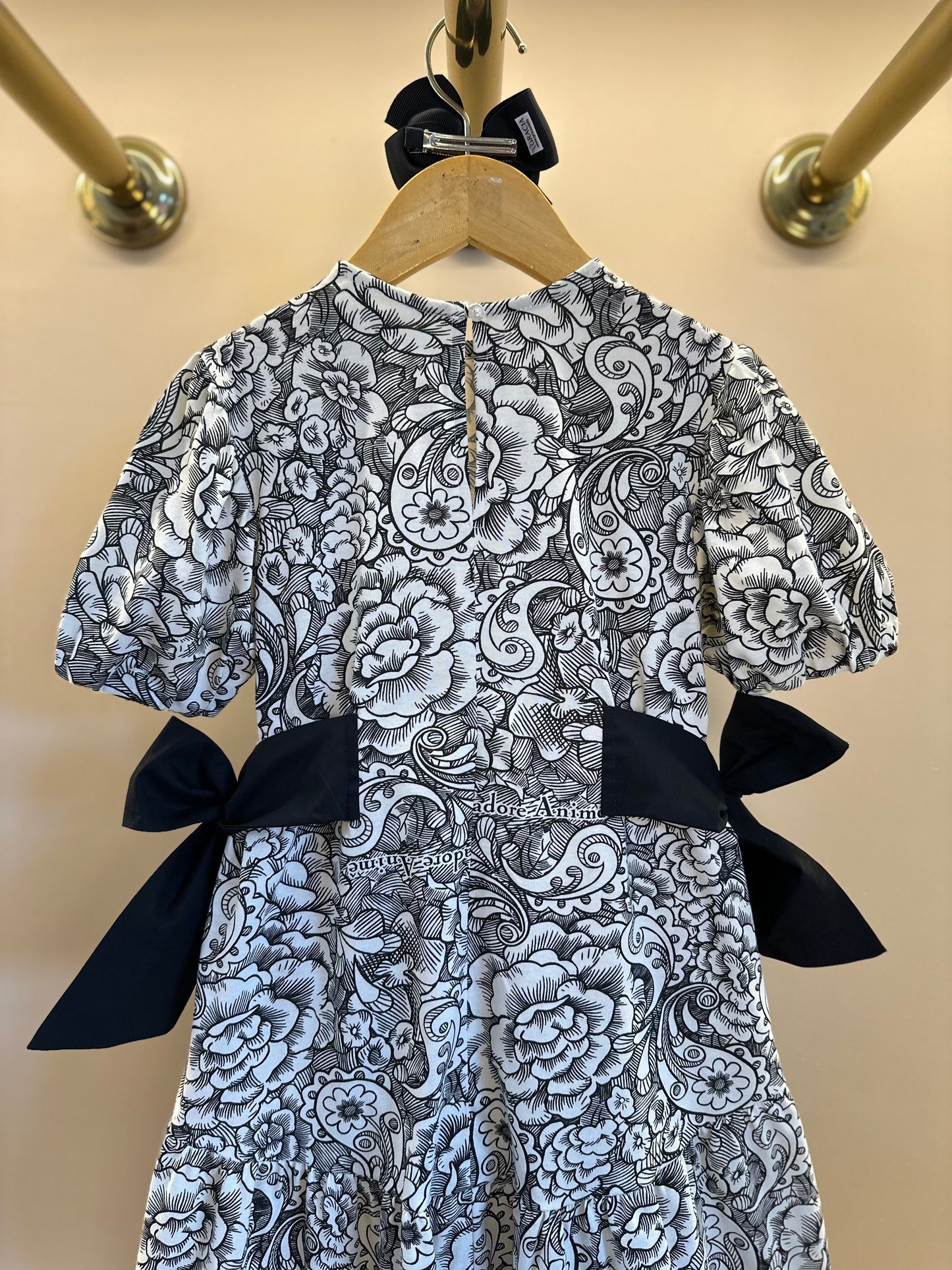 Vestido Infantil Floral Paisley Laços Preto - Animê