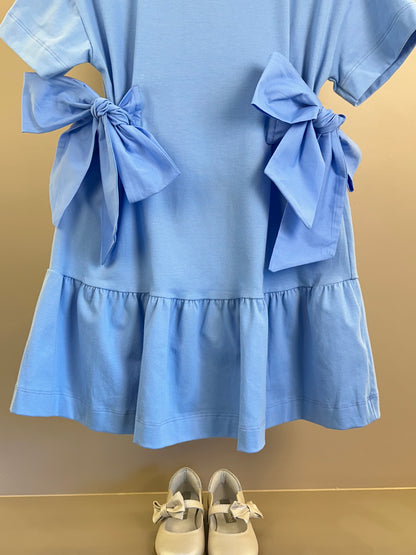 Vestido Infantil Azul Claro Laços Laterais Babado Na Barra - Animê
