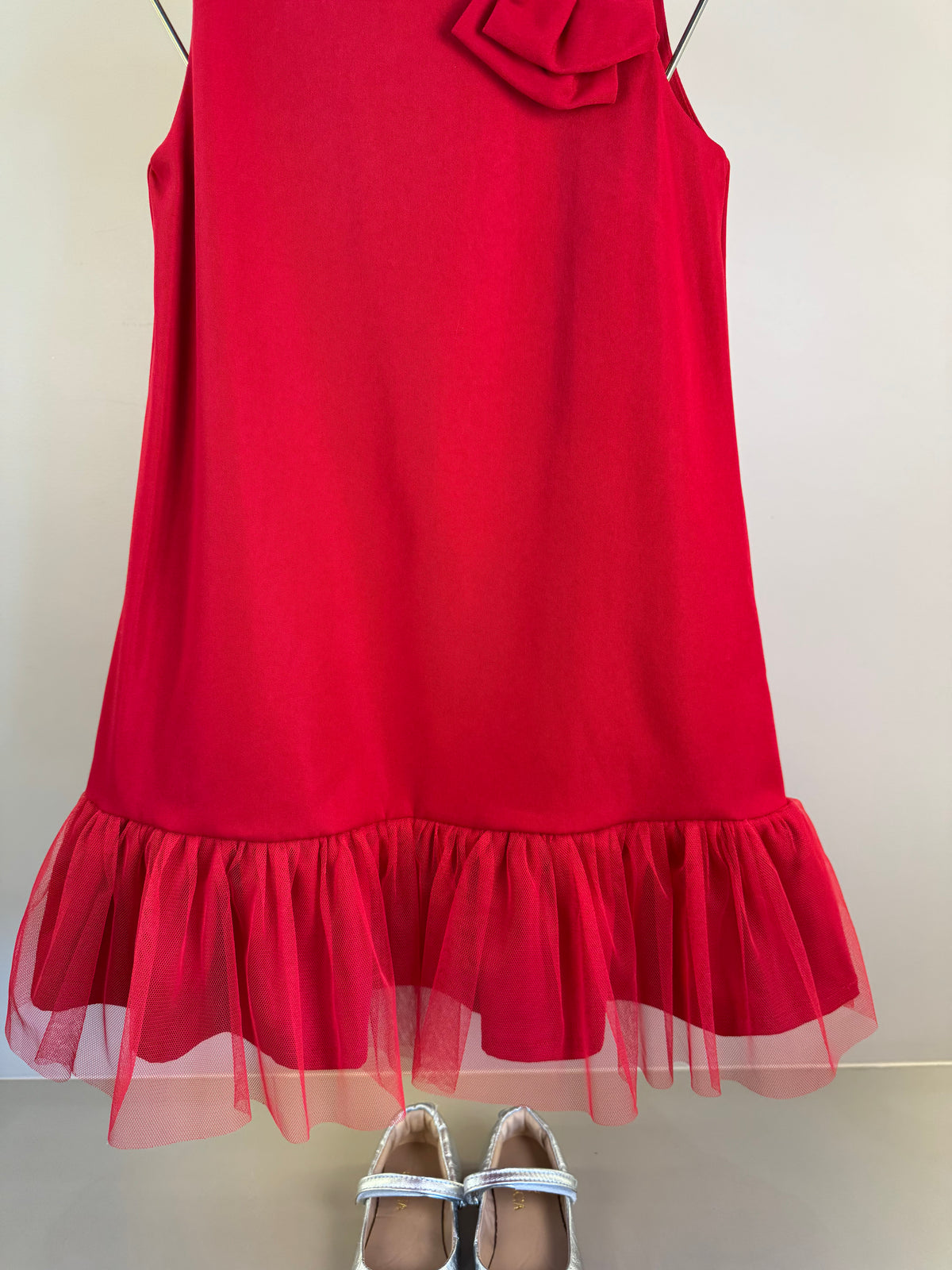 Vestido Infantil Laço Lateral Barra Em Tule Vermelho - Mon Sucre