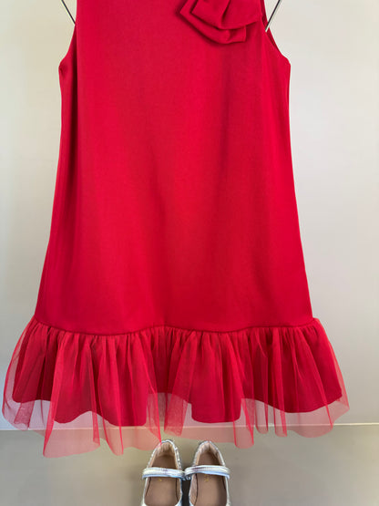Vestido Infantil Laço Lateral Barra Em Tule Vermelho - Mon Sucre