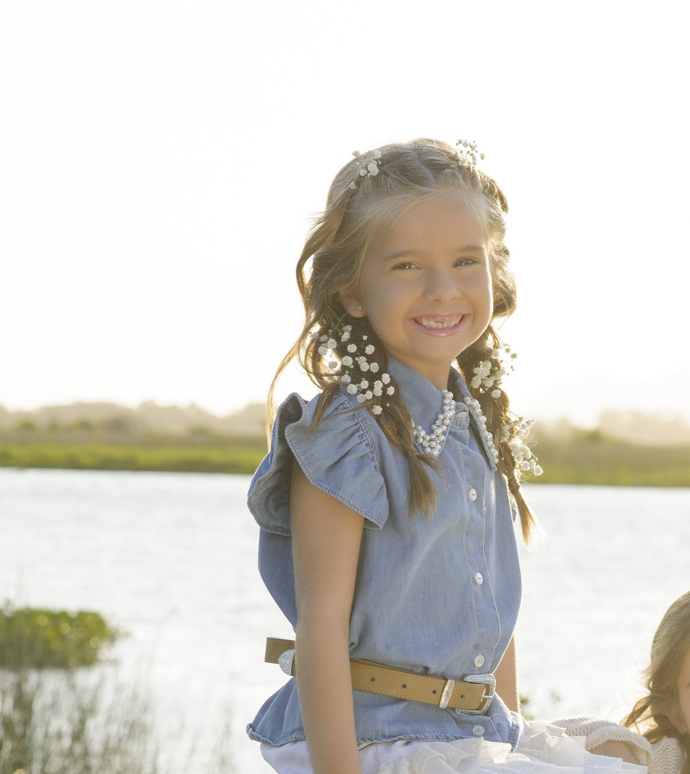 Camisa Infantil Jeans Gola Bordada Pérolas e Cristais - Pituchinhus