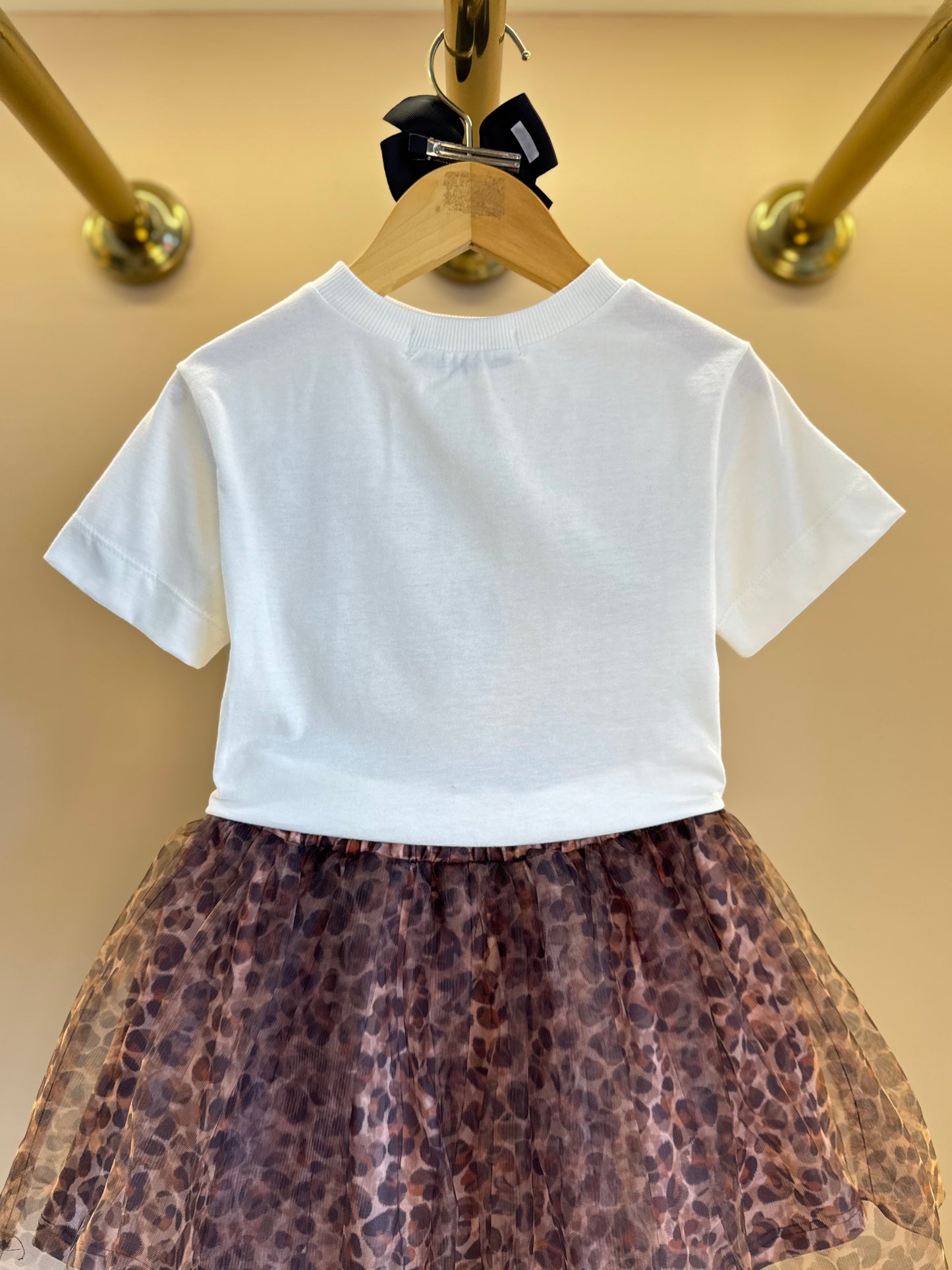 Conjunto Infantil Blusa Minnie & Mickey e Saia Tule Plissada Animal Print - Animê