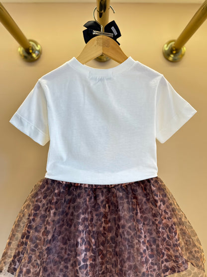 Conjunto Infantil Blusa Minnie & Mickey e Saia Tule Plissada Animal Print - Animê