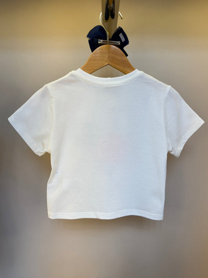 Camiseta Infantil Algodão Bolso Strass Off White - Petit Cherie
