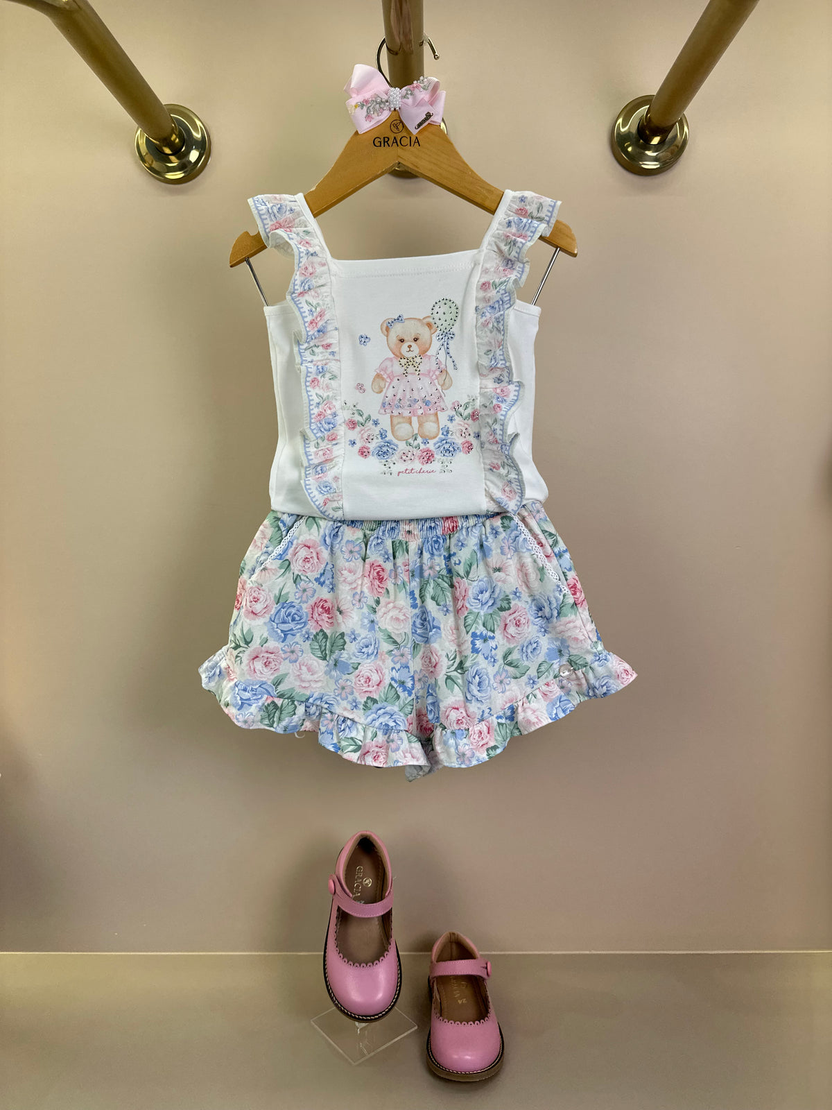 Conjunto Infantil Blusa Ursinha Babadinhos e Shorts Estampa Florais - Petit Cherie
