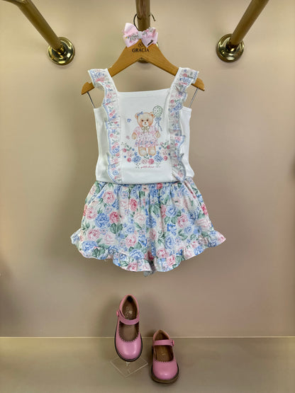 Conjunto Infantil Blusa Ursinha Babadinhos e Shorts Estampa Florais - Petit Cherie