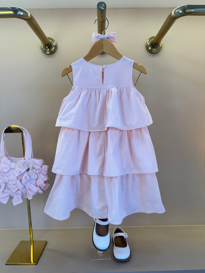 Vestido Infantil Tricoline Babados Laço - Pituchinhus