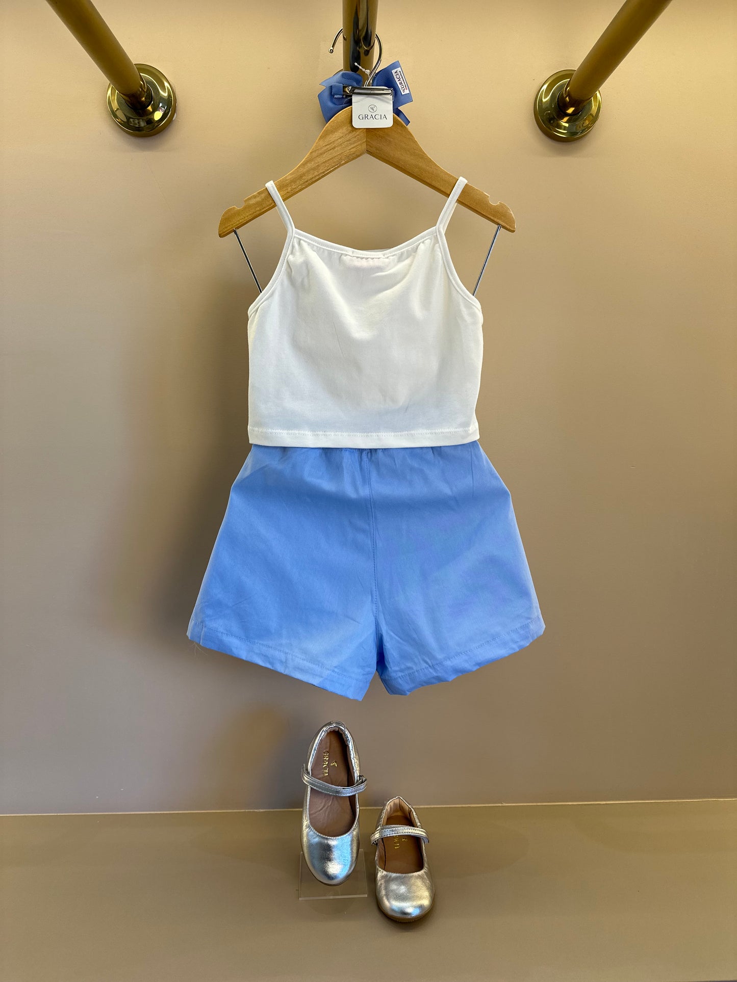 Conjunto Infantil Blusa Capa Floral Azul e Shorts Alfaiataria Azul - Luluzinha