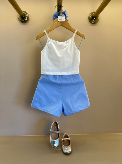 Conjunto Infantil Blusa Capa Floral Azul e Shorts Alfaiataria Azul - Luluzinha