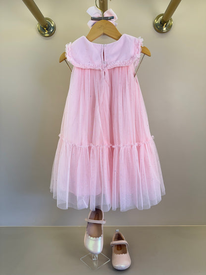 Vestido Infantil Em Tule Laço Maxxi Rosa - Petit Cherie