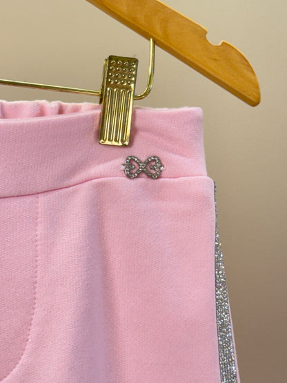 Calça Infantil Wide Leg Lateral Glitter Rosa - Luluzinha