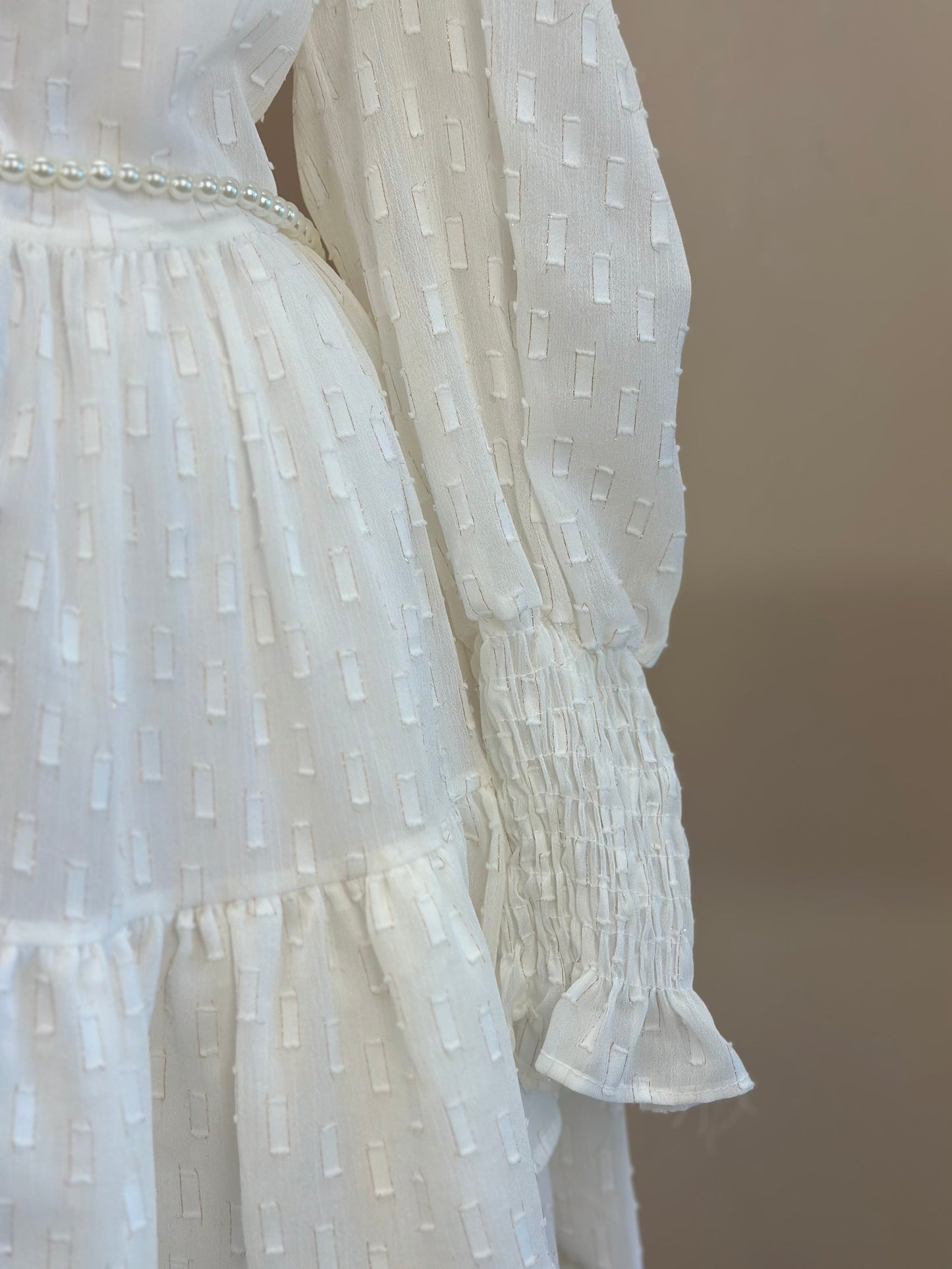 Vestido Infantil Chiffon Rodado ML Cinto Pérolas Ursinho Branco - Luluzinha