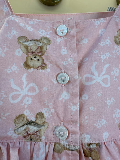 Conjunto Infantil Blusa Algodão Estampa Ursinhos Com Babados e Lacinhos e Shorts Algodão Listrado Bolsos Babadinho de Renda - Pituchinhus