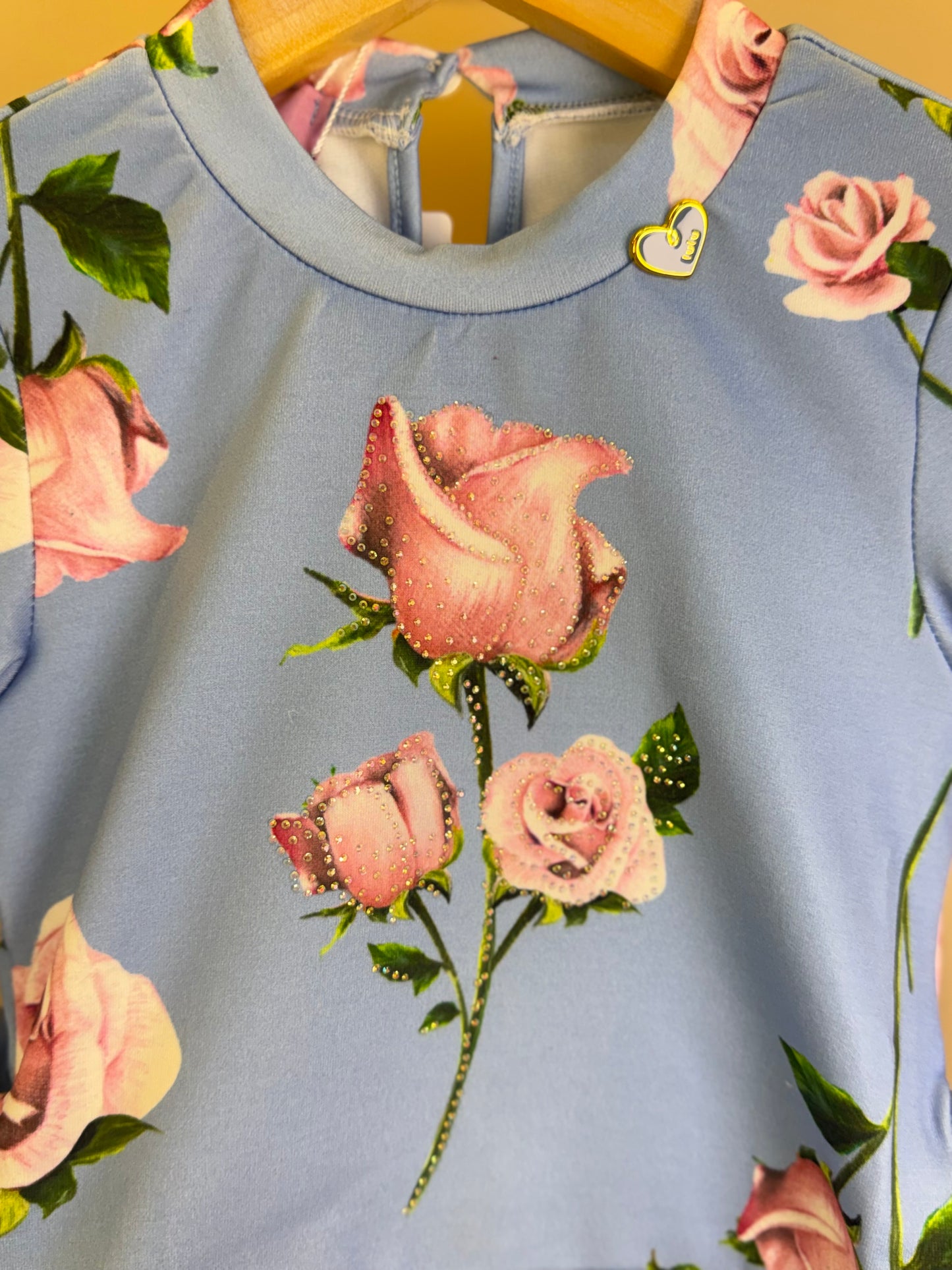 Conjunto Infantil Moletinho Blusa Abertura Lateral e Strass e Calça Montaria Floral - Luluzinha