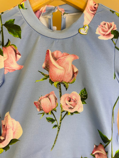 Conjunto Infantil Moletinho Blusa Abertura Lateral e Strass e Calça Montaria Floral - Luluzinha