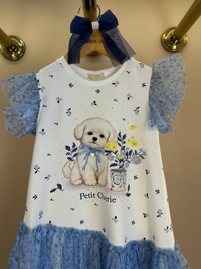 Vestido Infantil Cachorrinho Tule Etampado - Petit Cherie