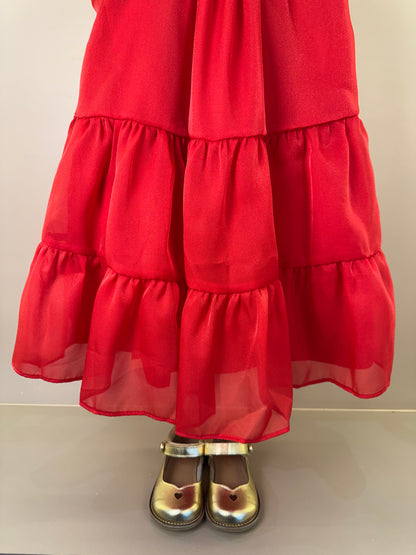 Vestido Infantil Bordado Alça Fina Vermelho - Petit Cherie