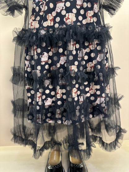 Vestido Infantil Tule Babados Poá Cachorrinhos - Pituchinhus