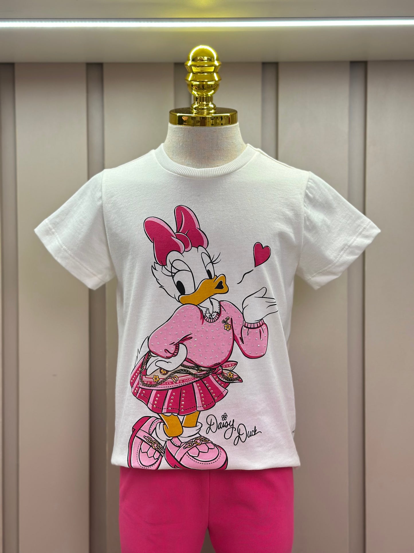 Conjunto Infantil Blusa Daisy  Lenço Coração e Legging  Rosa - Momi