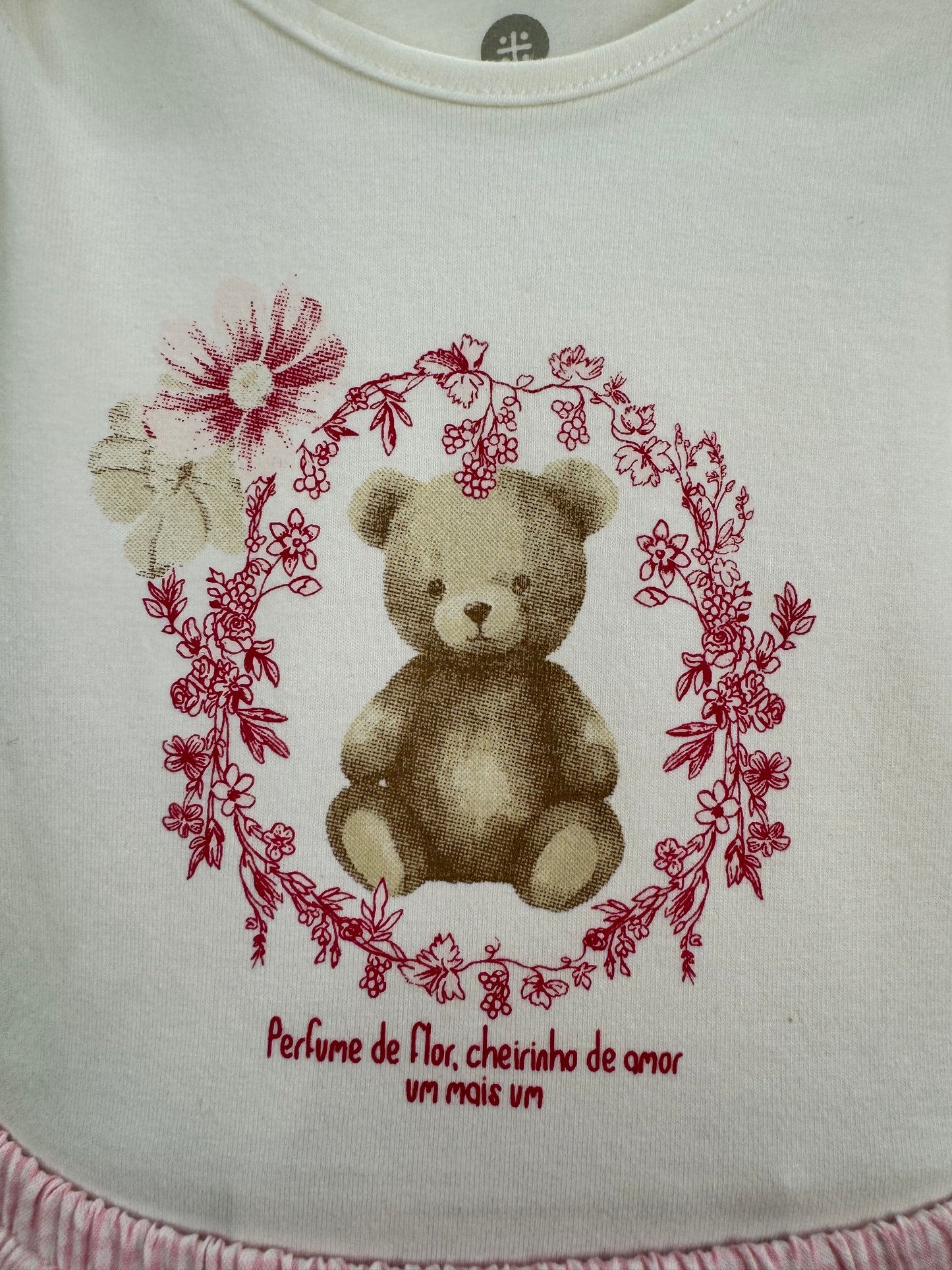 Conjunto Bebê Body Com Estampa Ursinho E Calcinha Fofa Tricoline Rosa - Um Mais Um