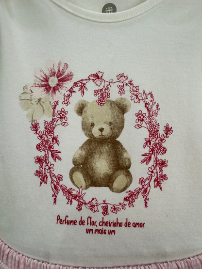 Conjunto Bebê Body Com Estampa Ursinho E Calcinha Fofa Tricoline Rosa - Um Mais Um