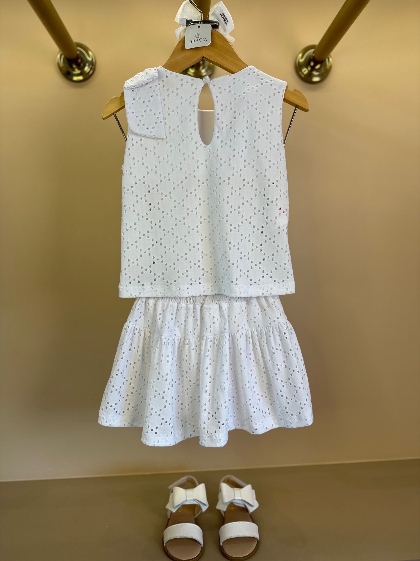 Conjunto Infantil Blusa Maxi Laço e Saia Malha Laise - Beabá