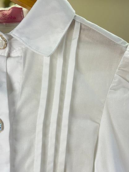 Camisa Infantil Algodão Babadinhos Punho Pregas Branca - Luluzinha