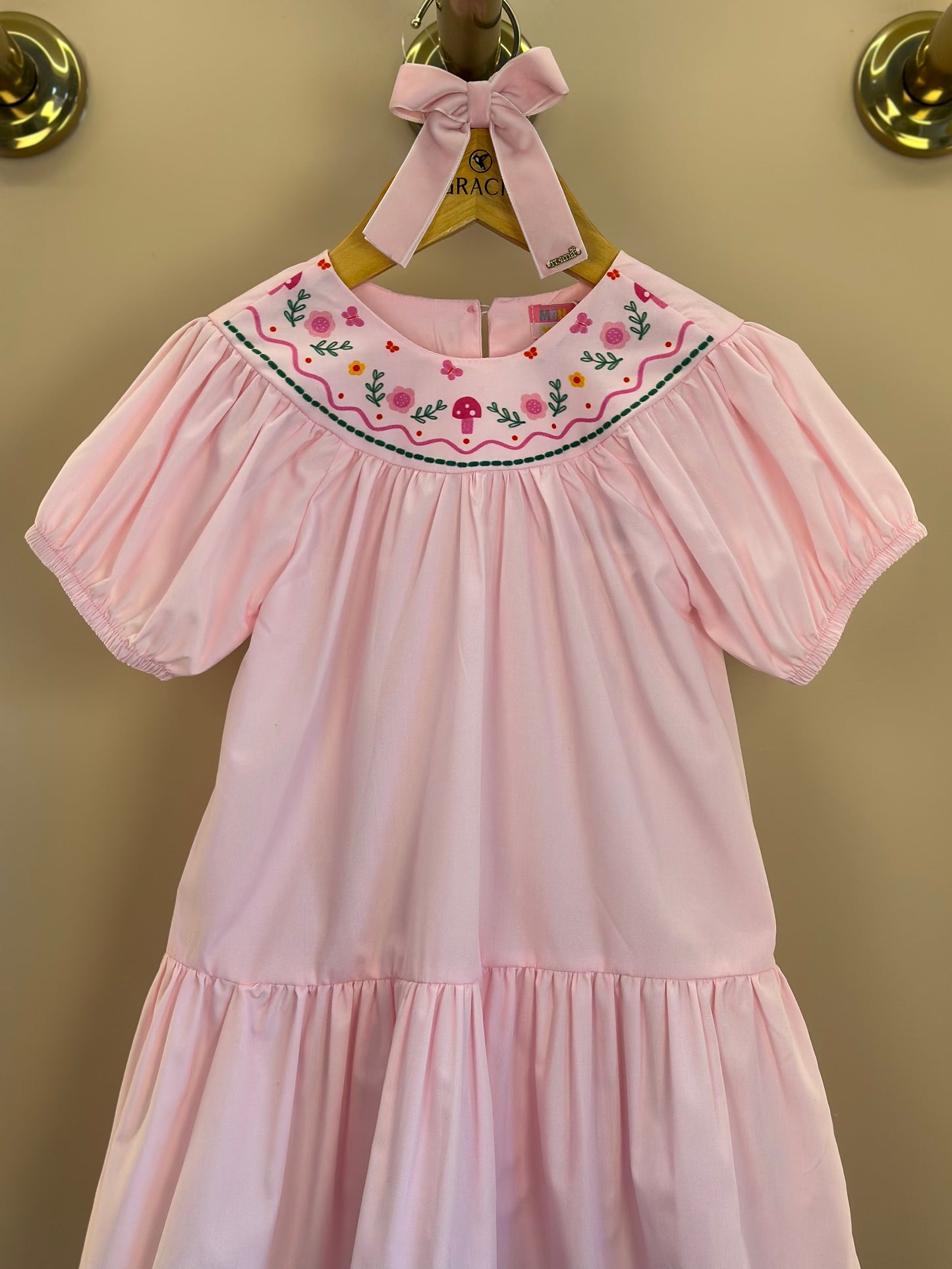 Vestido Infantil Gola Bordada Flores - Mon Sucre