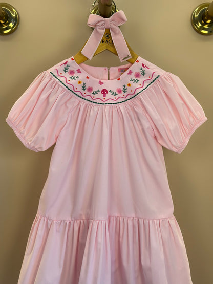 Vestido Infantil Gola Bordada Flores - Mon Sucre