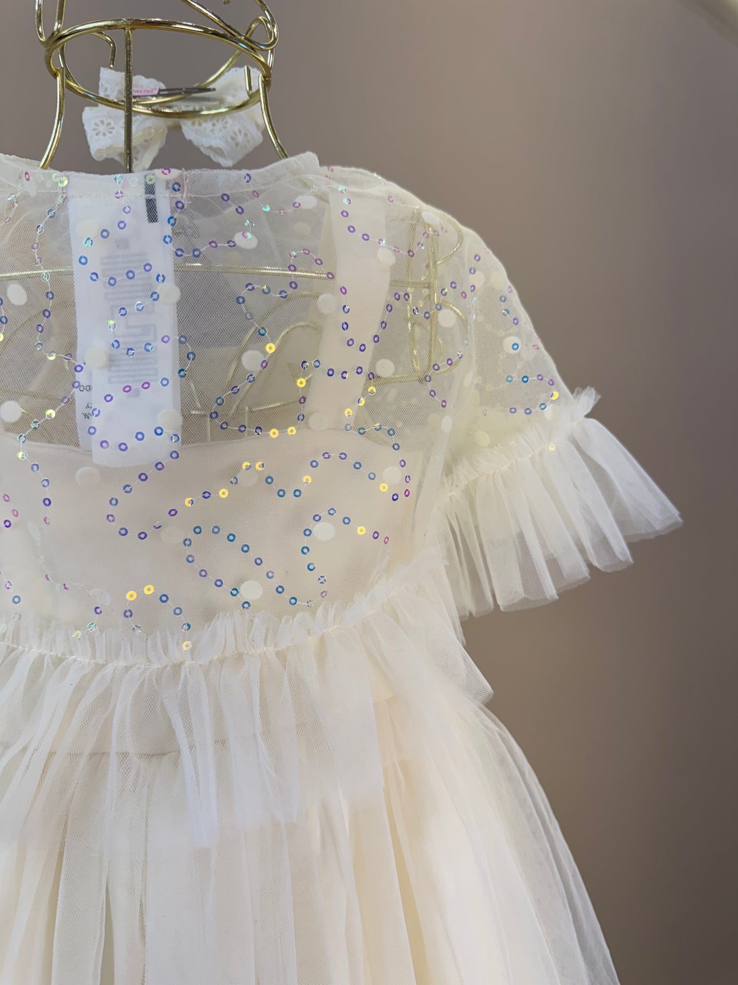 Vestido Infantil Festa com Capa Tule Bordado Creme - Petit Cherie