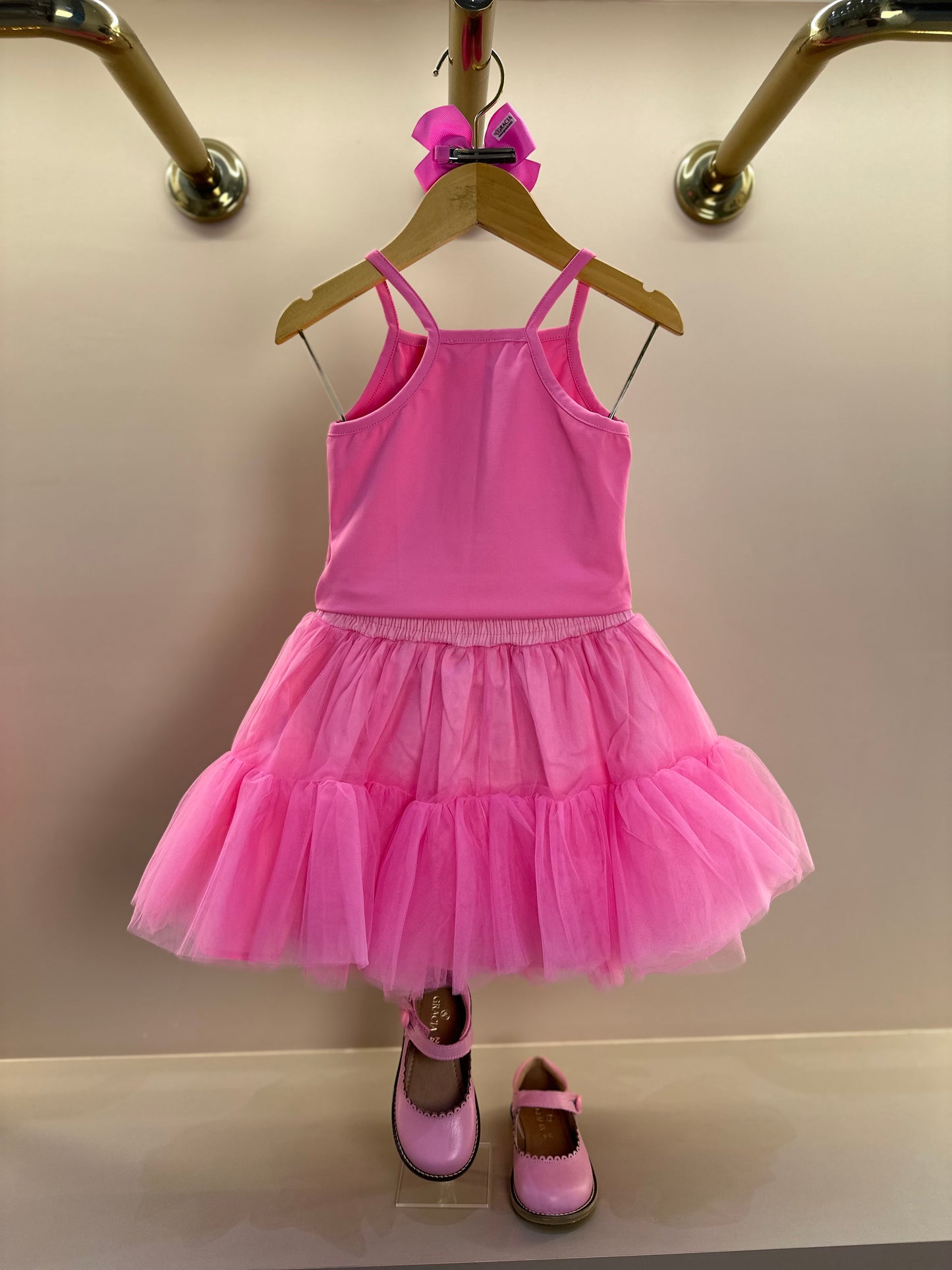 Conjunto Infantil Blusa Light Cristais Barbie e Saia Babados Patche Barbie Rosa Ópera - Pituchinhus