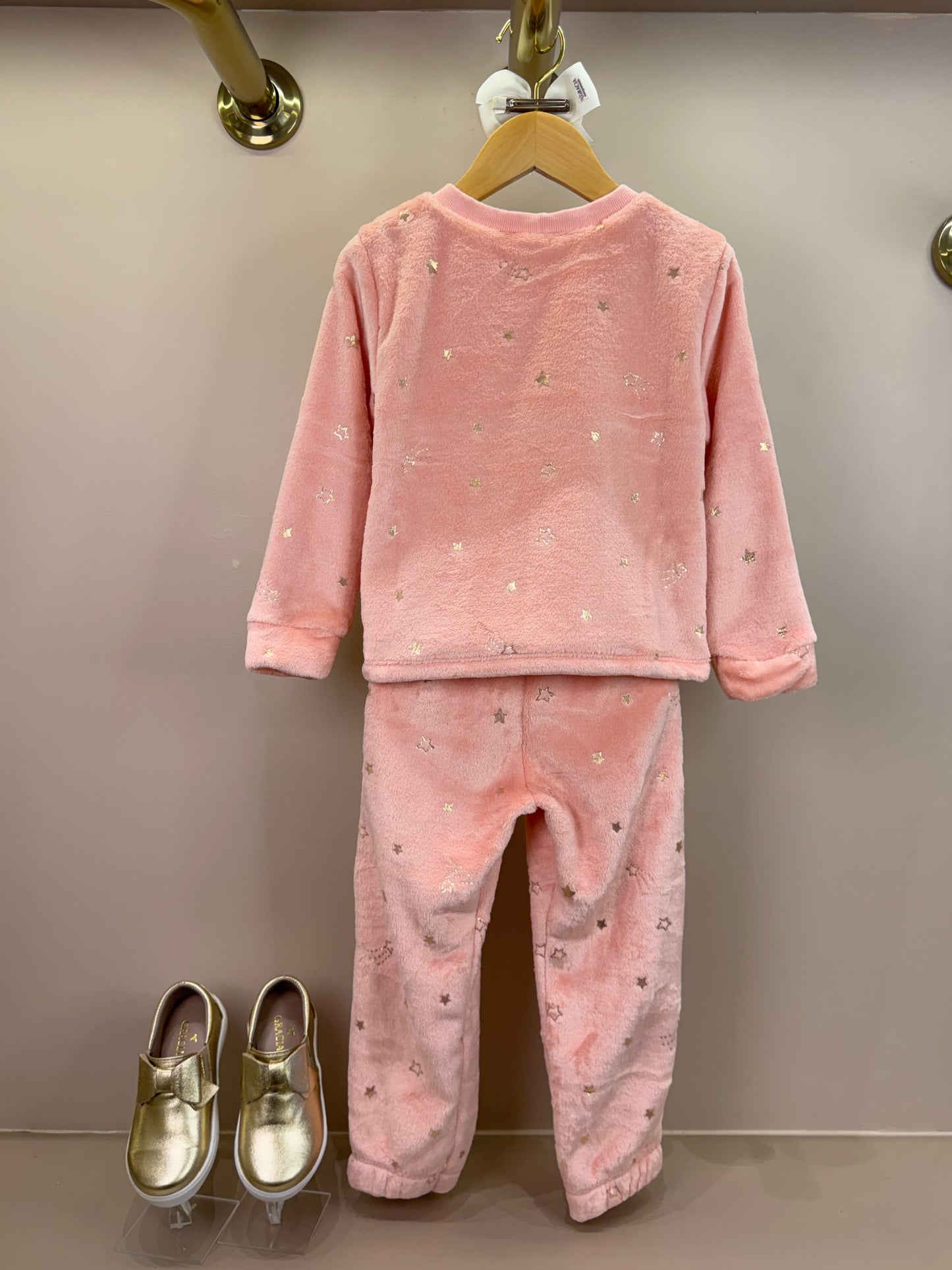 Pijama Infantil Blusão ML Ursinha e Calça Pelinho Foil Rosa Aloha - Infanti