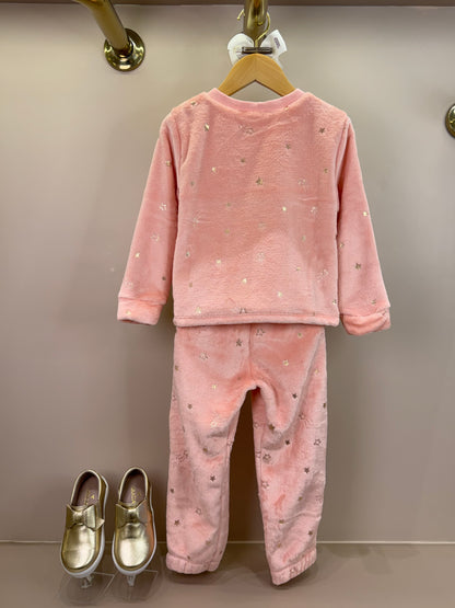 Pijama Infantil Blusão ML Ursinha e Calça Pelinho Foil Rosa Aloha - Infanti