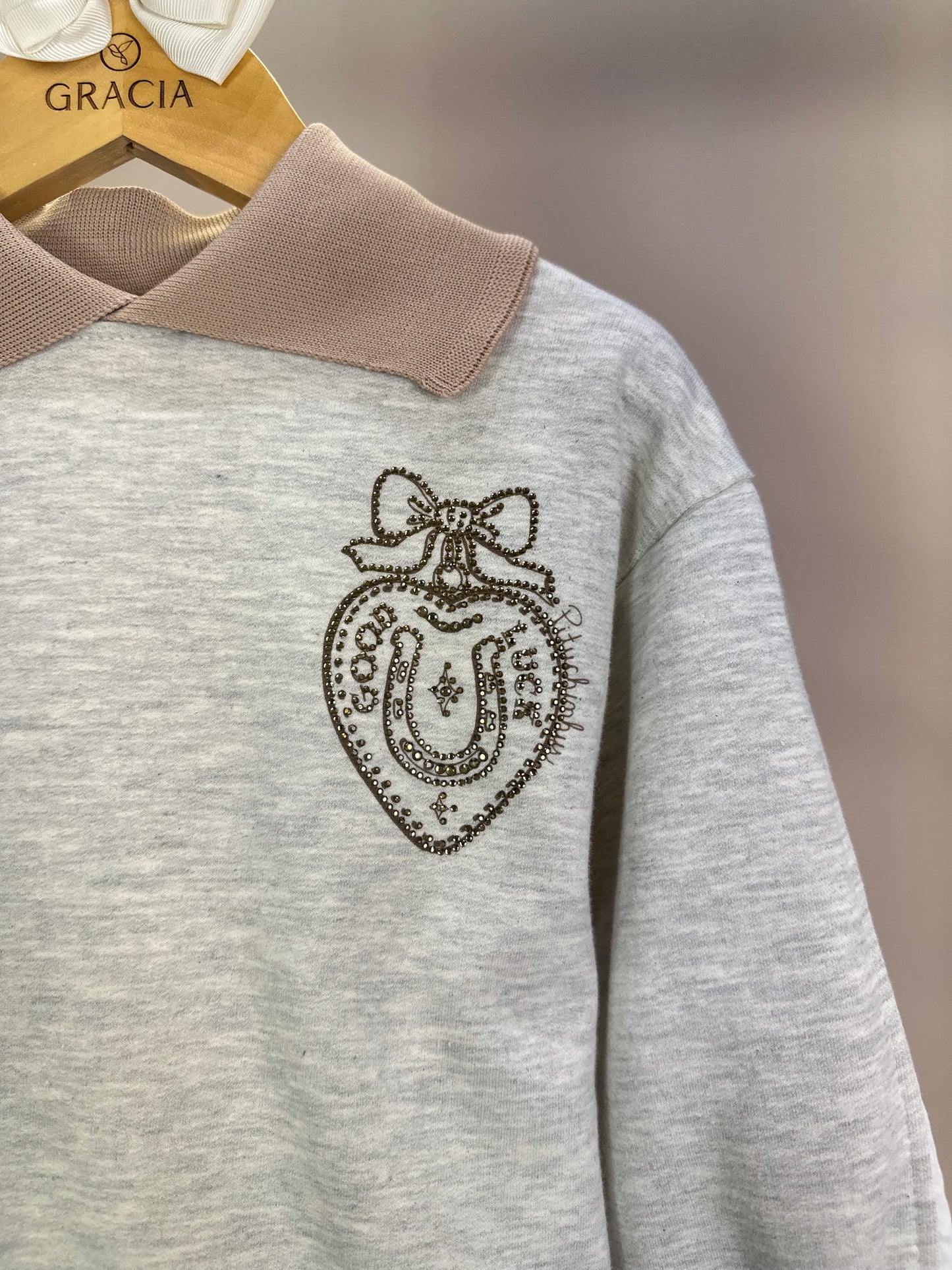 Conjunto Infantil Moletom Mescla Casaco Gola Tricot Good Luck Cavalinho e Calça Reta Broderi - Pituchinhus